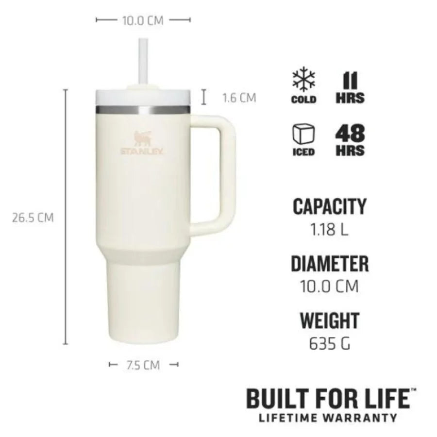 Thermal mug with straw STANLEY The Quencher H2.O FlowState Tumbler 1.18L in cream color