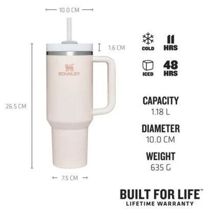 Termokrūze ar salmiņu STANLEY The Quencher H2.O FlowState Tumbler 1.18L gaiši rozā