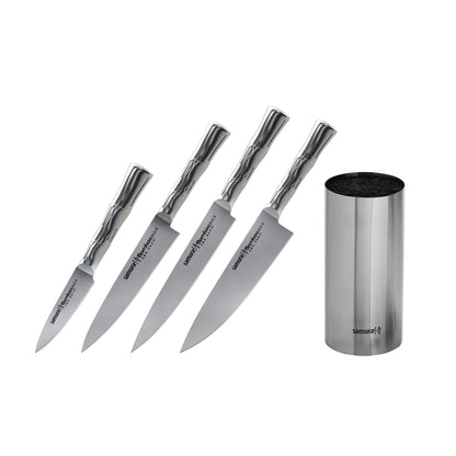 Nažu statīvs ar nažiem SAMURA BAMBOO Knife block set with 4 kitchen  knives SBA-05