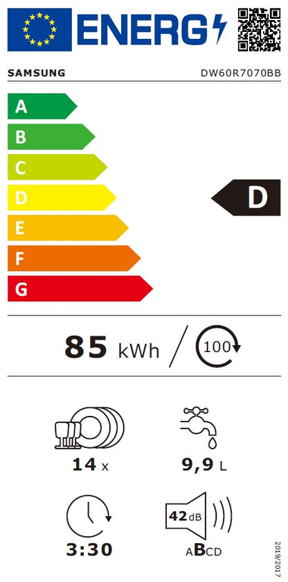 Iebūvējamā  trauku mazgājamā mašīna SAMSUNG DW60R7070BB/EO